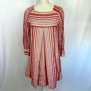 60s Vintage Mod Red & White Striped Dress Women’s Size XS Babydoll Long Sleeve b